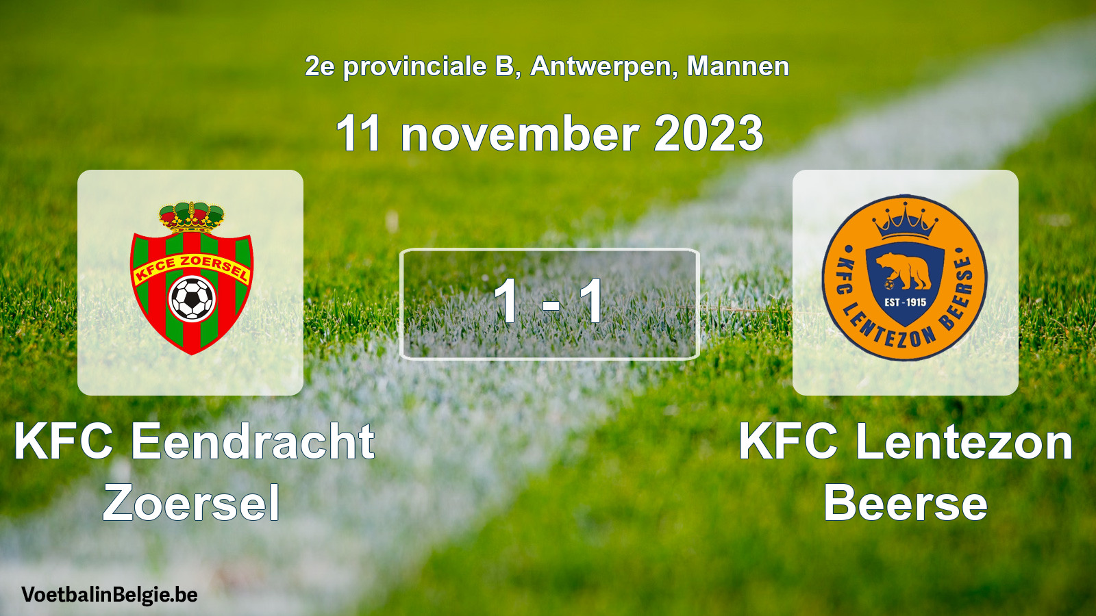 Gespeelde wedstrijd mannenvoetbal: KFC Eendracht Zoersel - KFC Lentezon Beerse 1 - 1 (11 november 2023)
