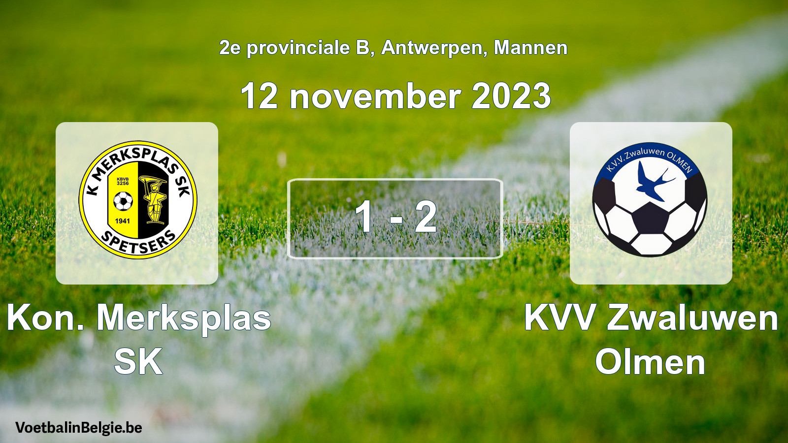 Gespeelde wedstrijd mannenvoetbal: Kon. Merksplas SK - KVV Zwaluwen Olmen 1 - 2 (12 november 2023)