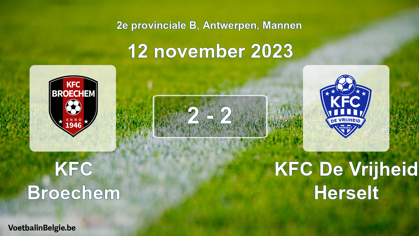 Gespeelde wedstrijd mannenvoetbal: KFC Broechem - KFC De Vrijheid Herselt 2 - 2 (12 november 2023)
