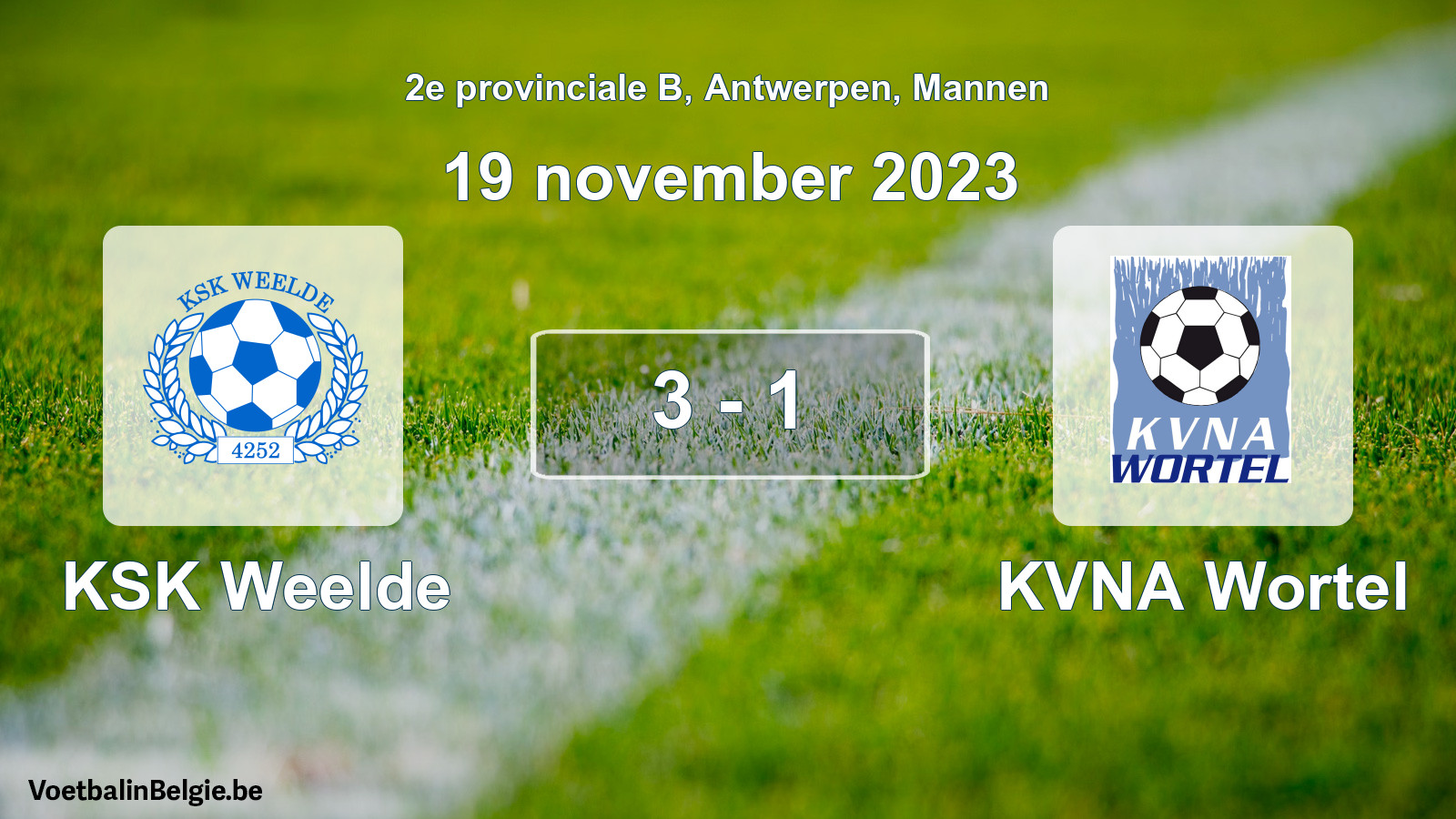 Gespeelde wedstrijd mannenvoetbal: KSK Weelde - KVNA Wortel 3 - 1 (19 november 2023)
