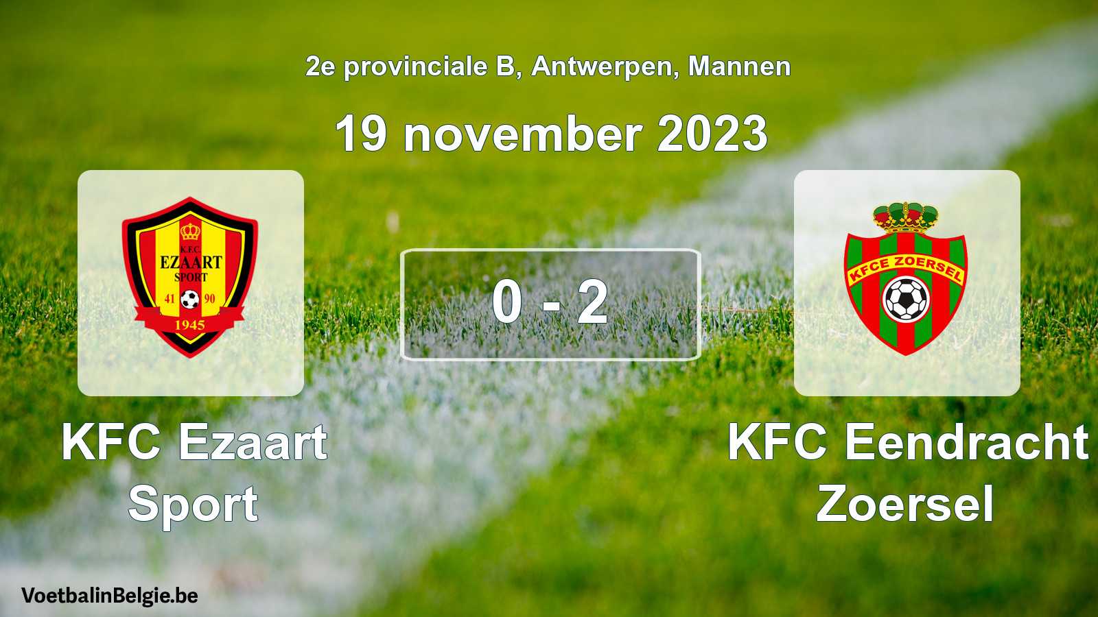 Gespeelde wedstrijd mannenvoetbal: KFC Ezaart Sport - KFC Eendracht Zoersel 0 - 2 (19 november 2023)