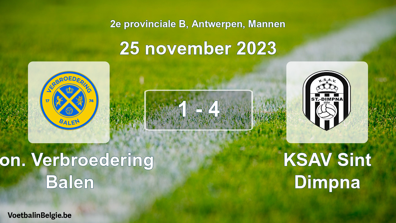 Gespeelde wedstrijd mannenvoetbal: Kon. Verbroedering Balen - KSAV Sint Dimpna 1 - 4 (25 november 2023)