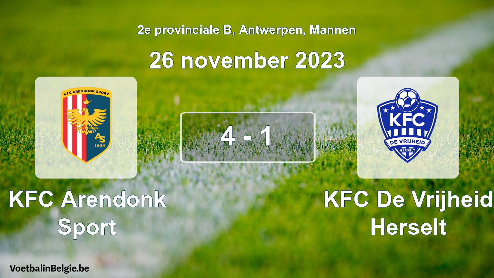 Gespeelde wedstrijd mannenvoetbal: KFC Arendonk Sport - KFC De Vrijheid Herselt 4 - 1 (26 november 2023)