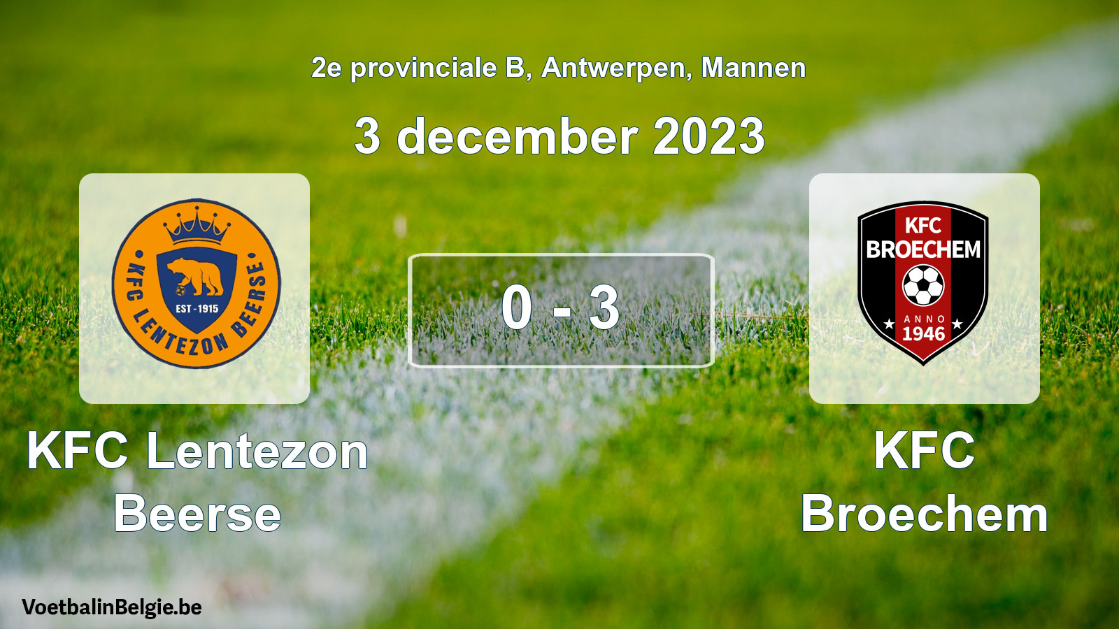 Gespeelde wedstrijd mannenvoetbal: KFC Lentezon Beerse - KFC Broechem 0 - 3 (3 december 2023)