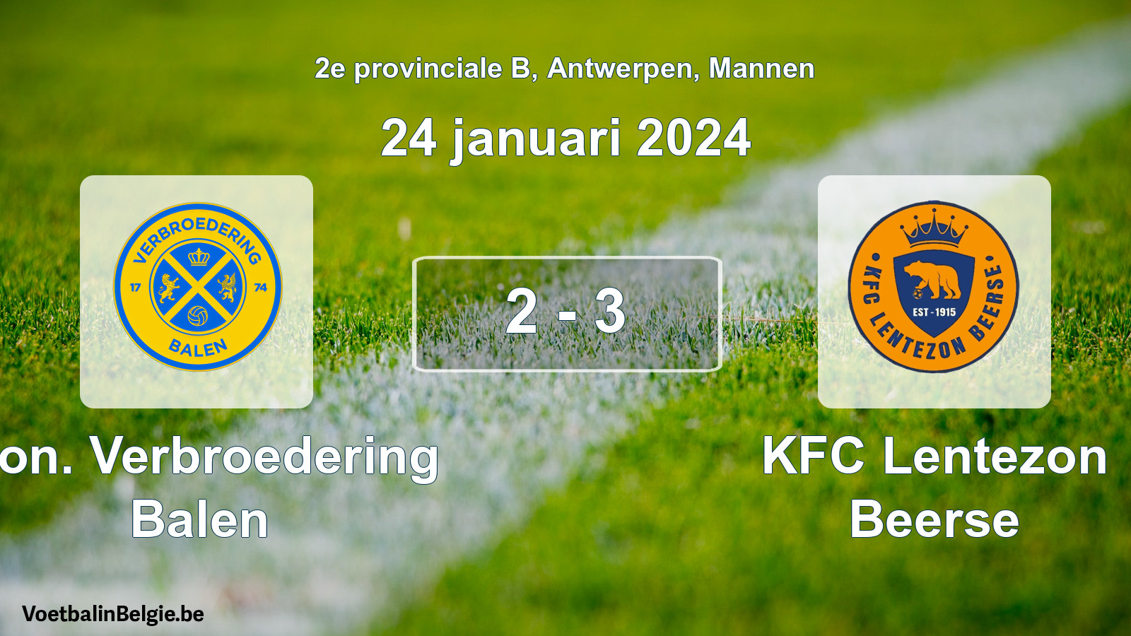 Gespeelde wedstrijd mannenvoetbal: Kon. Verbroedering Balen - KFC Lentezon Beerse 2 - 3 (24 januari 2024)