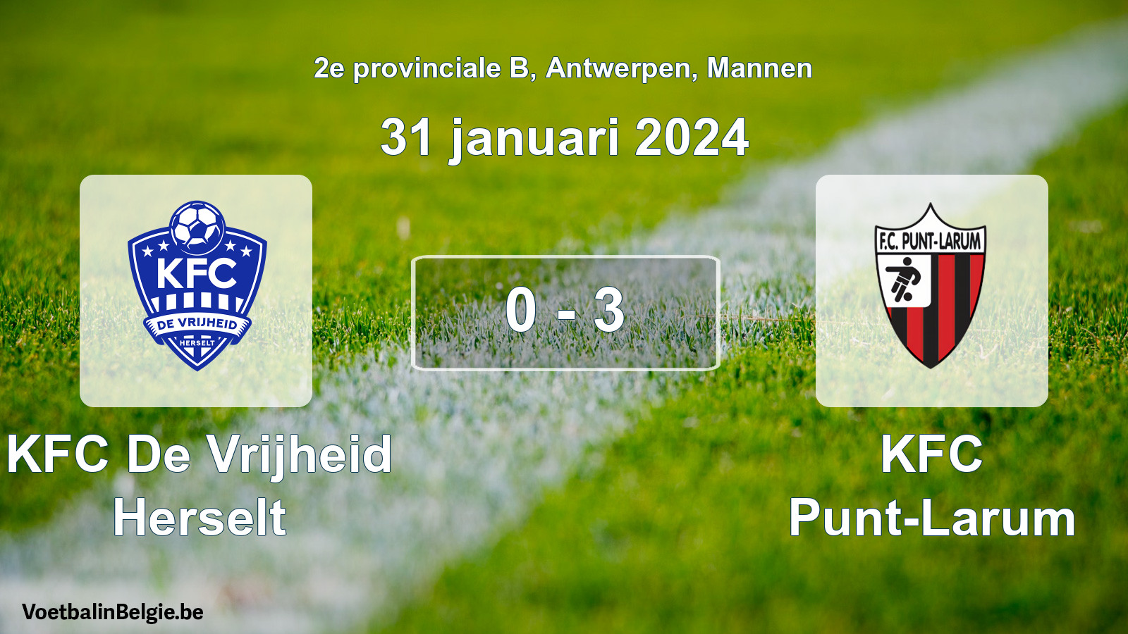 Gespeelde wedstrijd mannenvoetbal: KFC De Vrijheid Herselt - KFC Punt-Larum 0 - 3 (31 januari 2024)