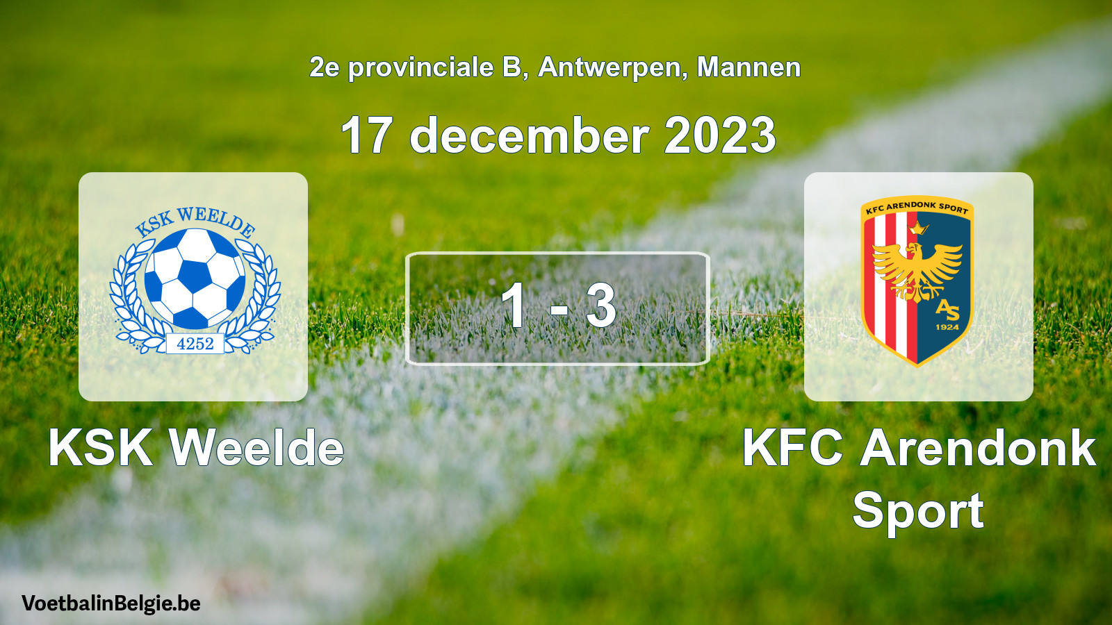 Gespeelde wedstrijd mannenvoetbal: KSK Weelde - KFC Arendonk Sport 1 - 3 (17 december 2023)