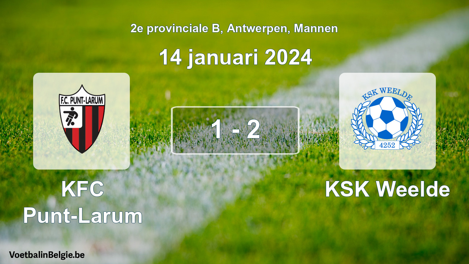 Gespeelde wedstrijd mannenvoetbal: KFC Punt-Larum - KSK Weelde 1 - 2 (14 januari 2024)
