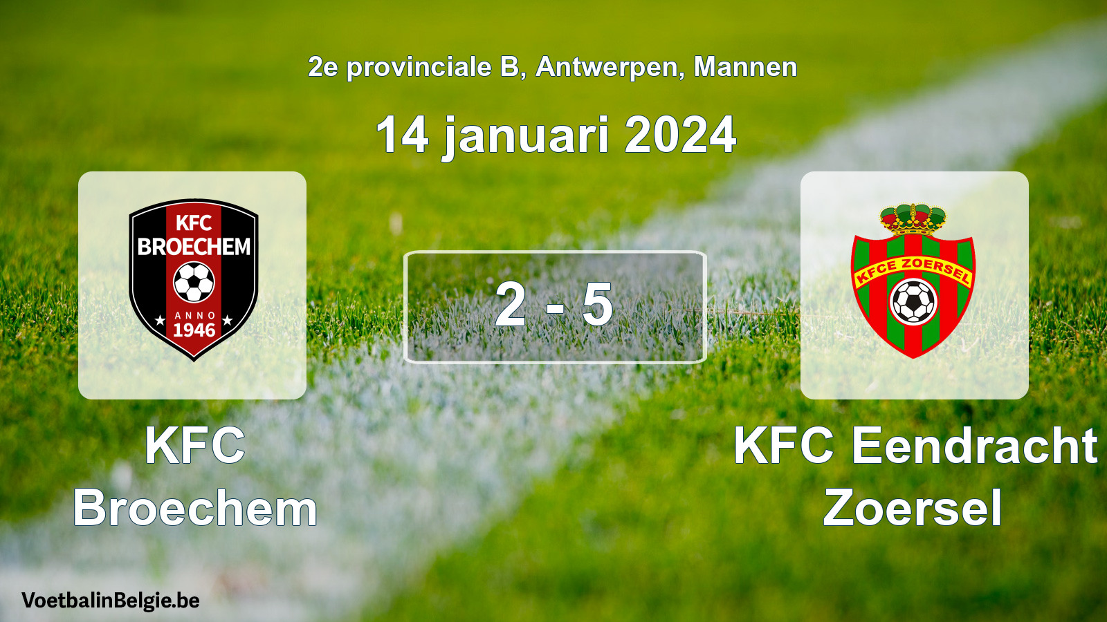 Gespeelde wedstrijd mannenvoetbal: KFC Broechem - KFC Eendracht Zoersel 2 - 5 (14 januari 2024)