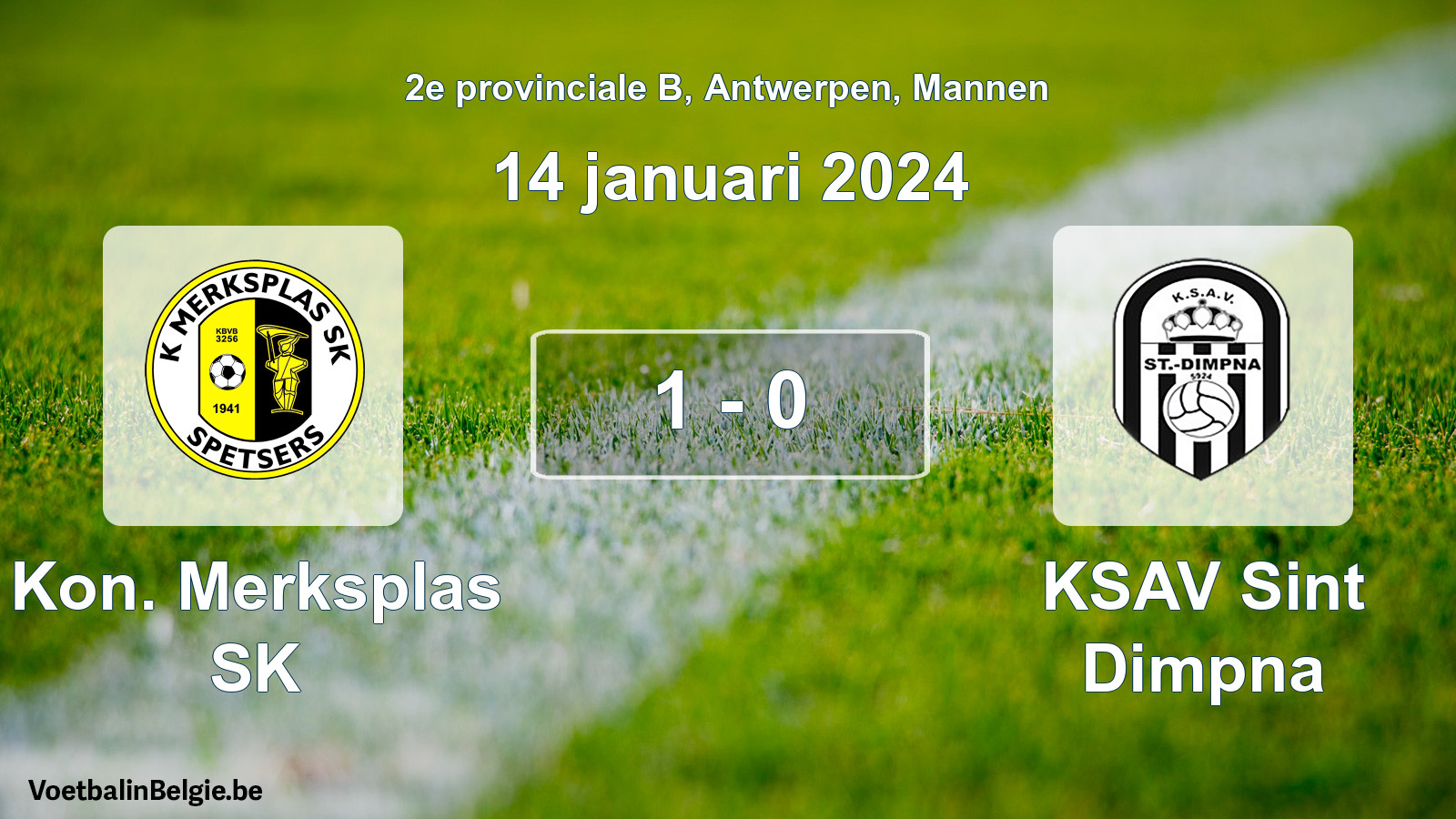 Gespeelde wedstrijd mannenvoetbal: Kon. Merksplas SK - KSAV Sint Dimpna 1 - 0 (14 januari 2024)