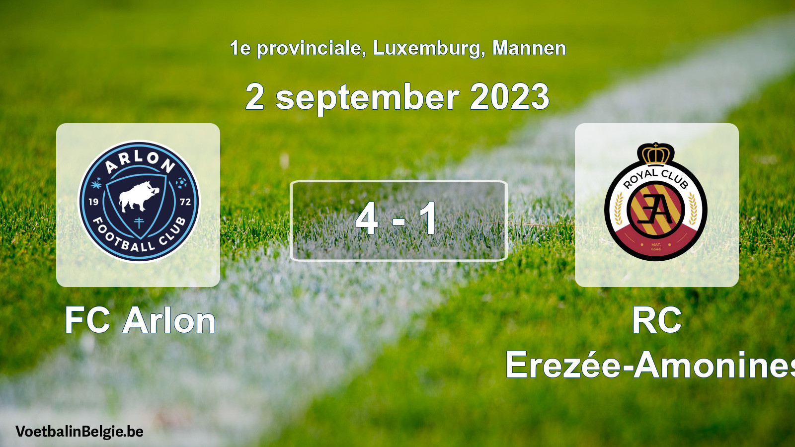 Gespeelde wedstrijd mannenvoetbal: FC Arlon - RC Erezée-Amonines 4 - 1 (2 september 2023)