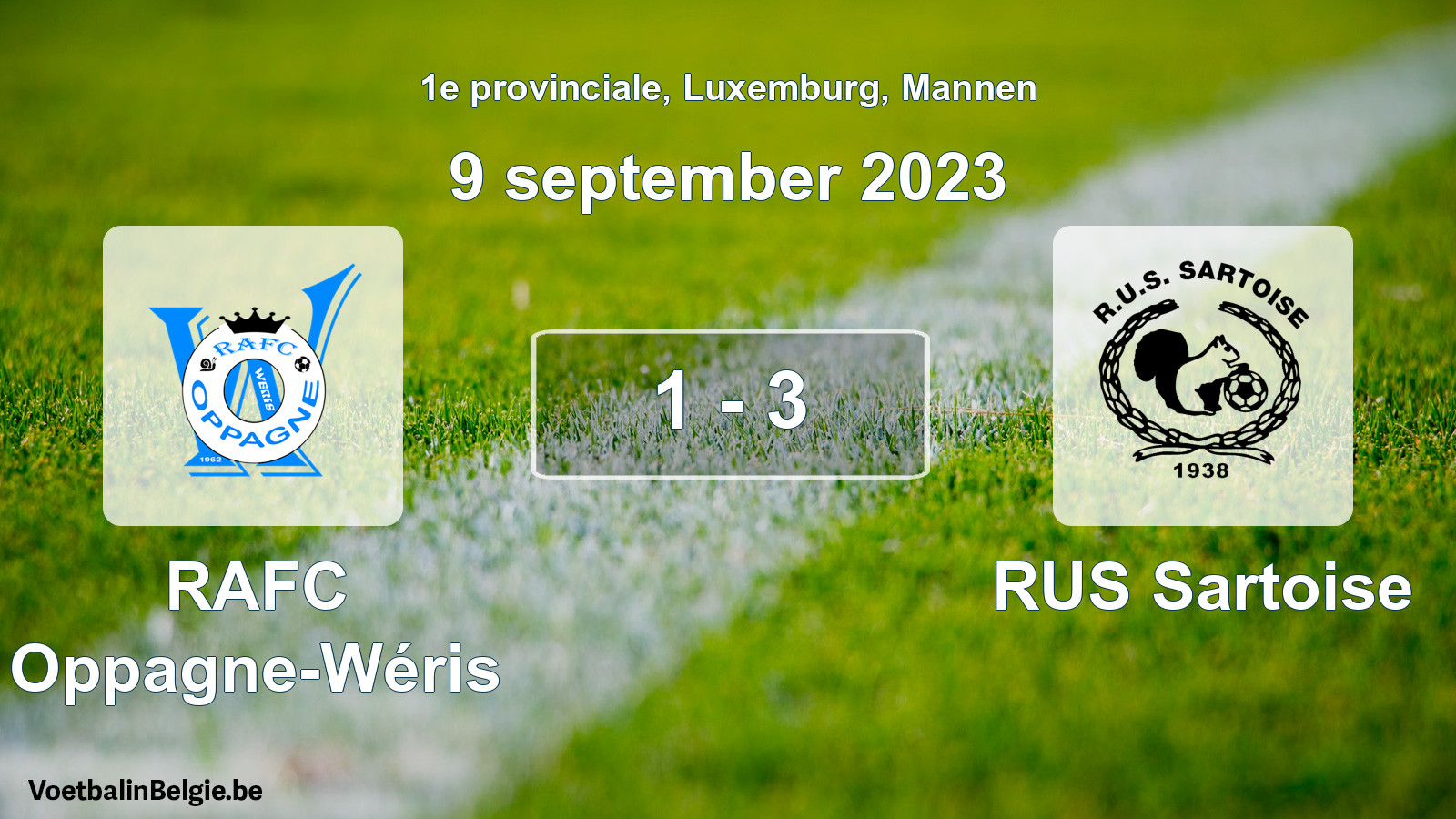 Gespeelde wedstrijd mannenvoetbal: RAFC Oppagne-Wéris - RUS Sartoise 1 - 3 (9 september 2023)