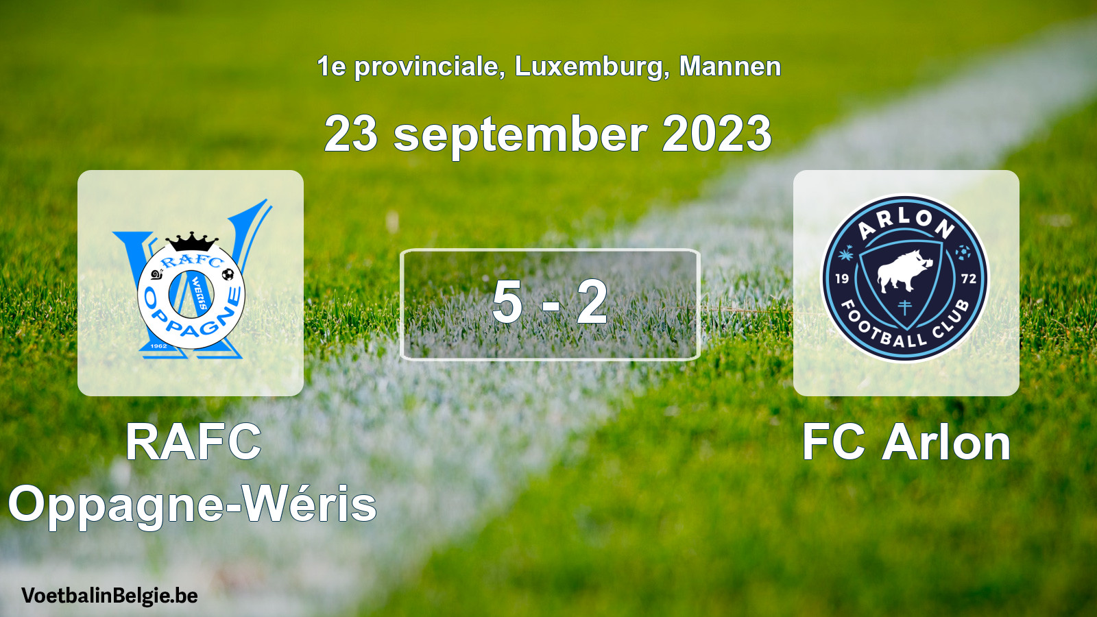 Gespeelde wedstrijd mannenvoetbal: RAFC Oppagne-Wéris - FC Arlon 5 - 2 (23 september 2023)