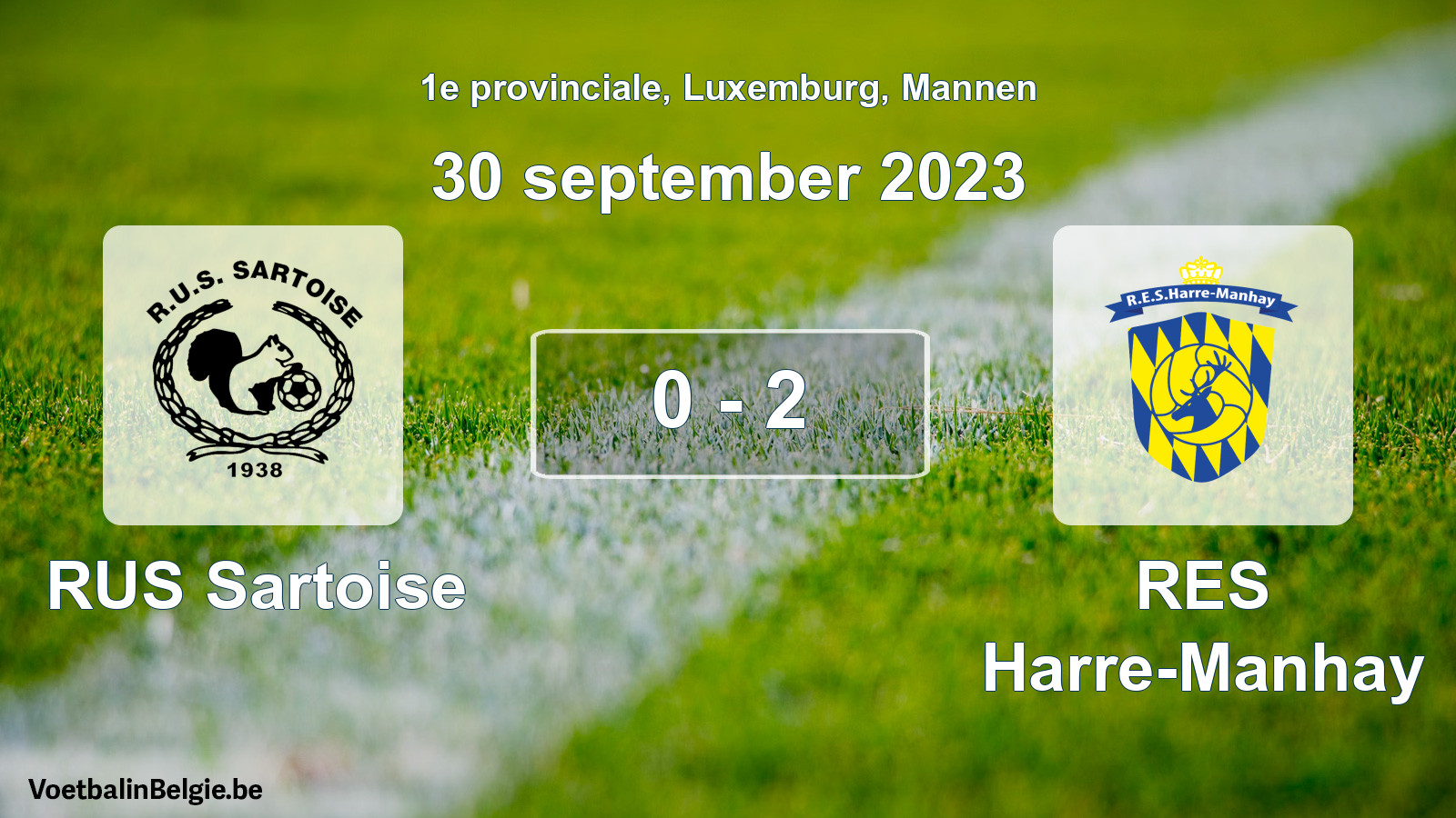 Gespeelde wedstrijd mannenvoetbal: RUS Sartoise - RES Harre-Manhay 0 - 2 (30 september 2023)