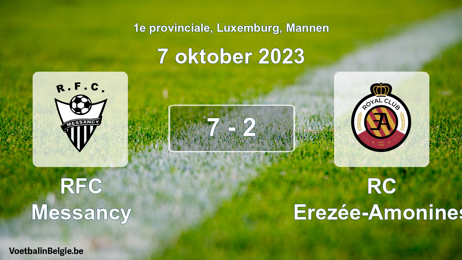 Gespeelde wedstrijd mannenvoetbal: RFC Messancy - RC Erezée-Amonines 7 - 2 (7 oktober 2023)