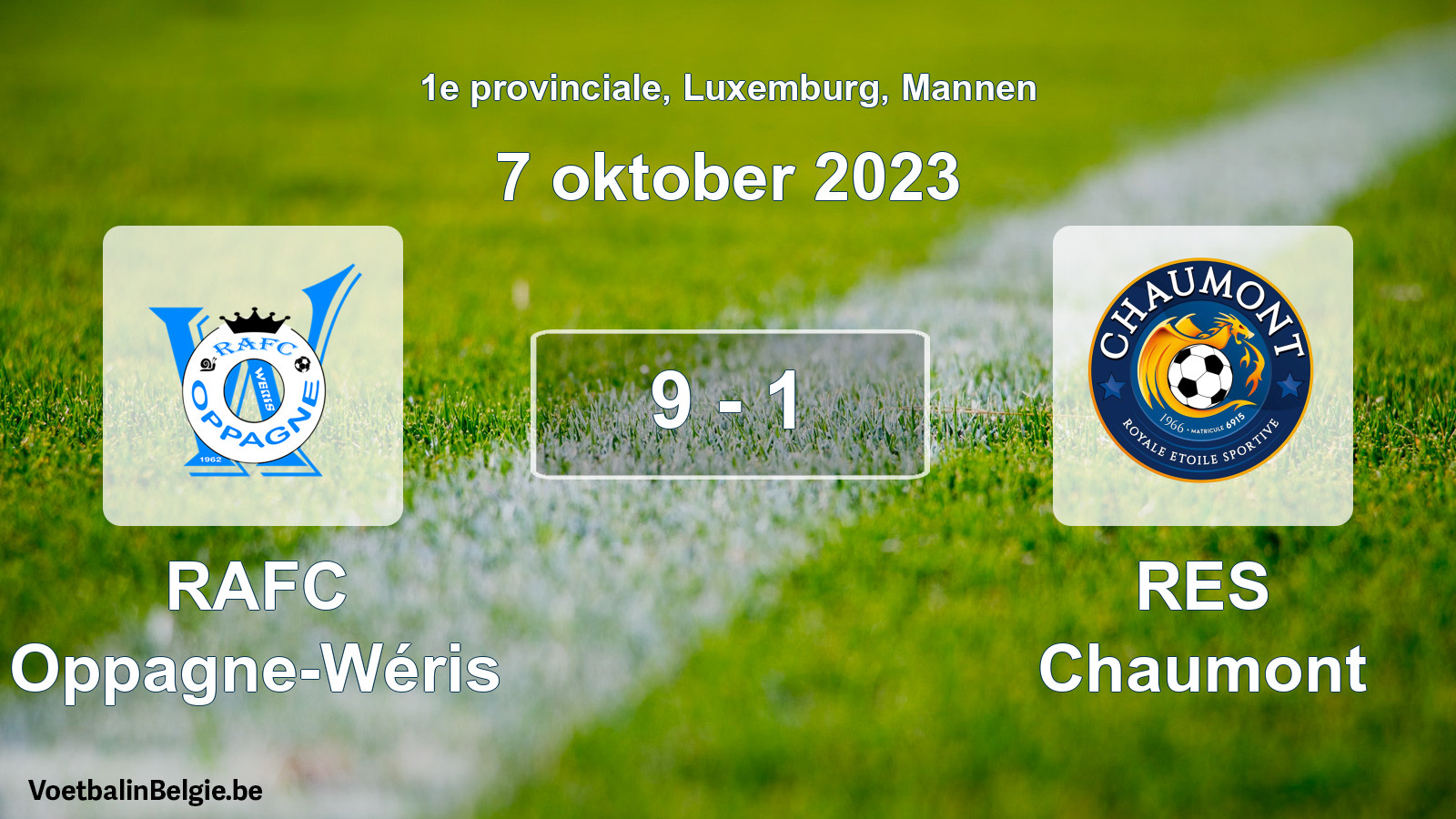 Gespeelde wedstrijd mannenvoetbal: RAFC Oppagne-Wéris - RES Chaumont 9 - 1 (7 oktober 2023)