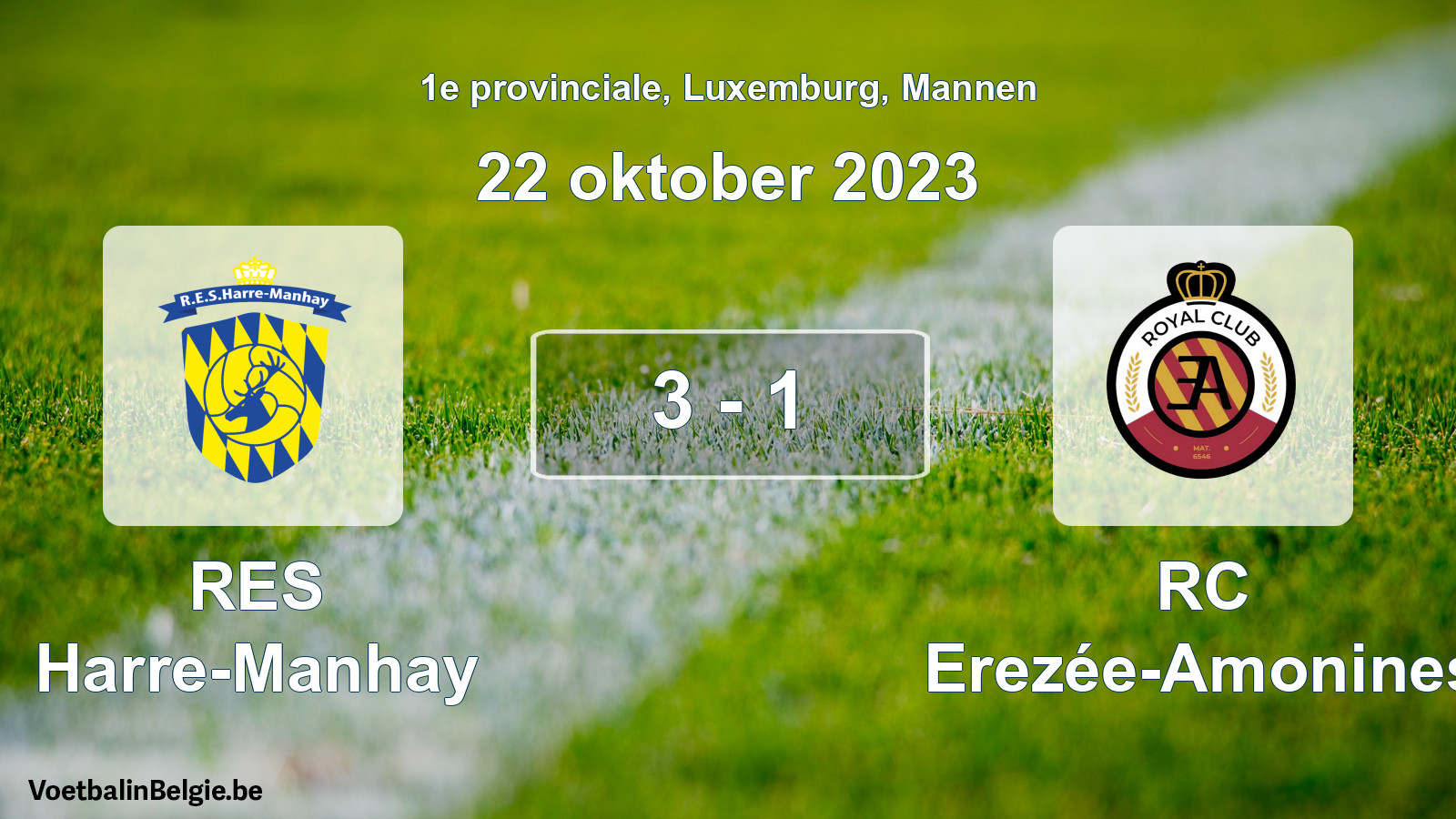 Gespeelde wedstrijd mannenvoetbal: RES Harre-Manhay - RC Erezée-Amonines 3 - 1 (22 oktober 2023)