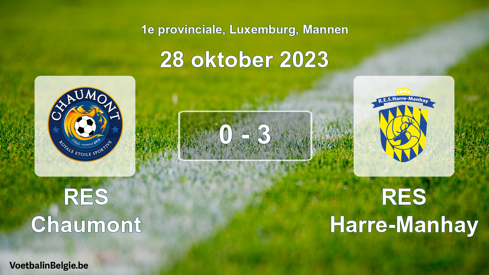 Gespeelde wedstrijd mannenvoetbal: RES Chaumont - RES Harre-Manhay 0 - 3 (28 oktober 2023)