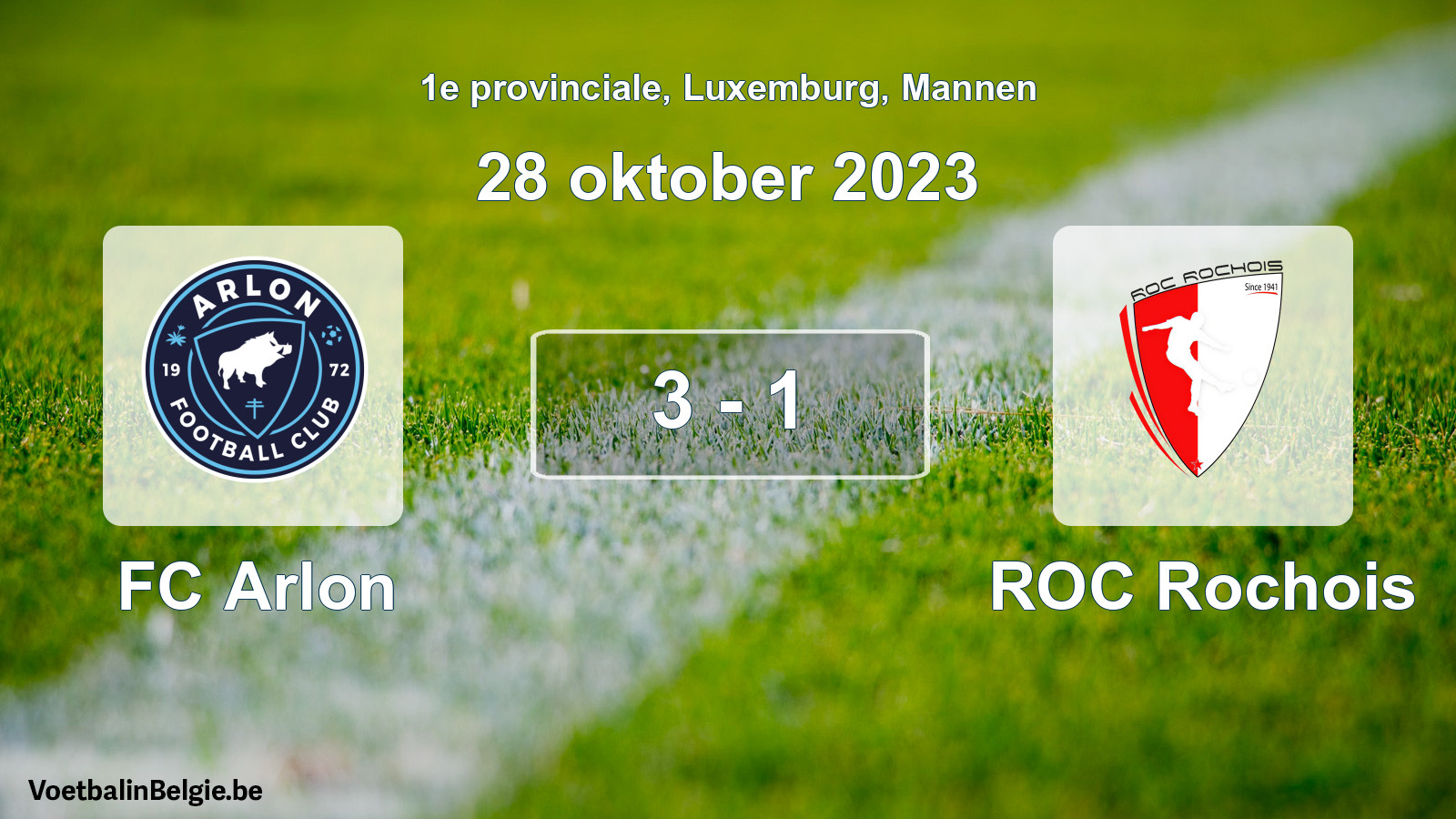 Gespeelde wedstrijd mannenvoetbal: FC Arlon - ROC Rochois 3 - 1 (28 oktober 2023)