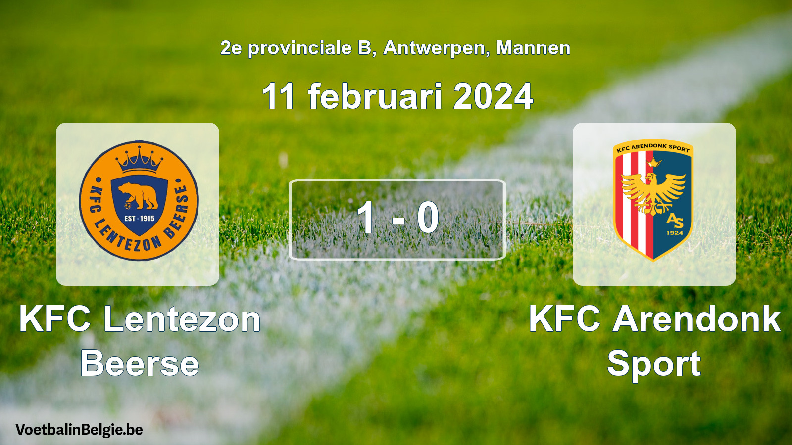 Gespeelde wedstrijd mannenvoetbal: KFC Lentezon Beerse - KFC Arendonk Sport 1 - 0 (11 februari 2024)