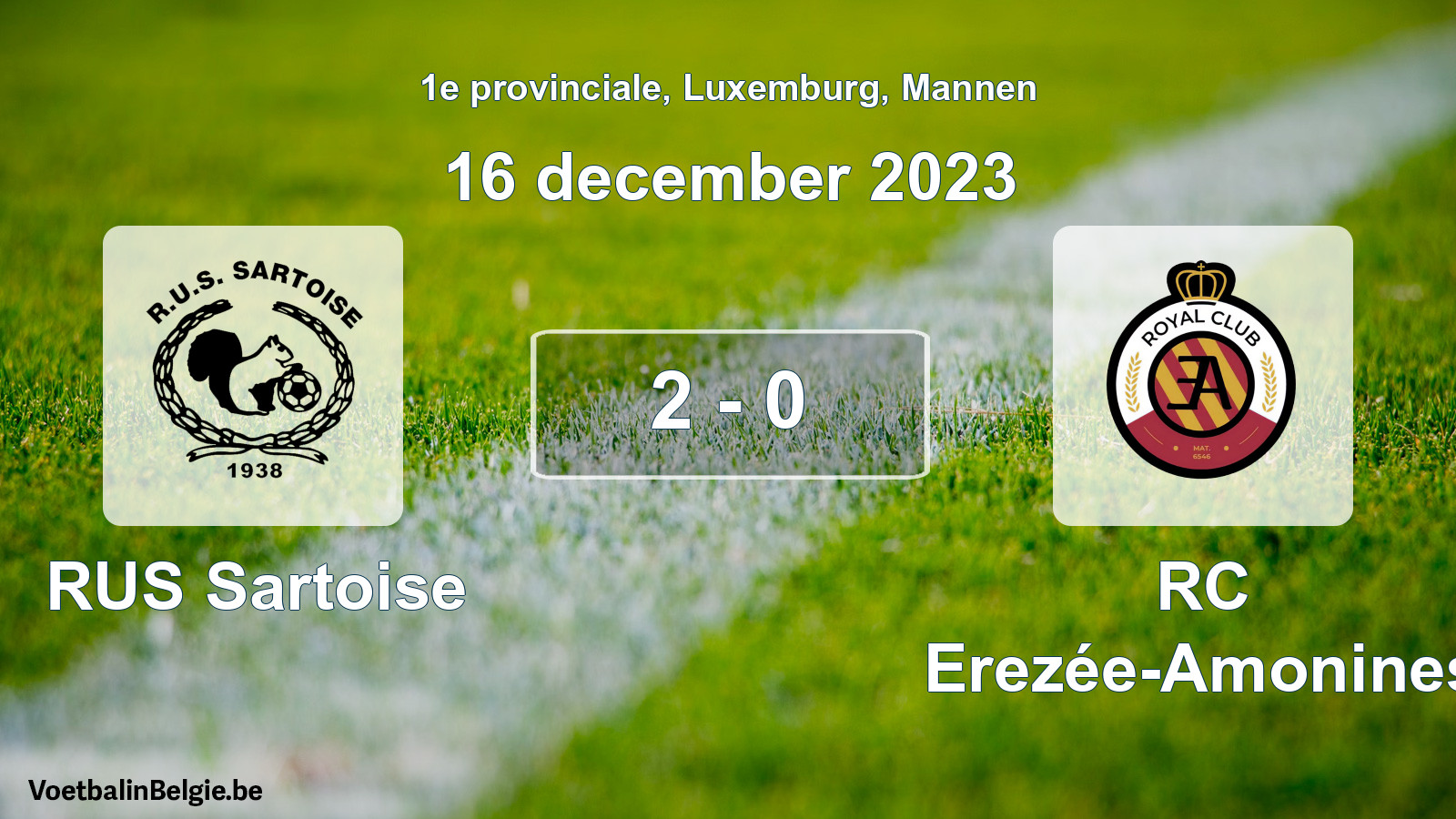 Gespeelde wedstrijd mannenvoetbal: RUS Sartoise - RC Erezée-Amonines 2 - 0 (16 december 2023)