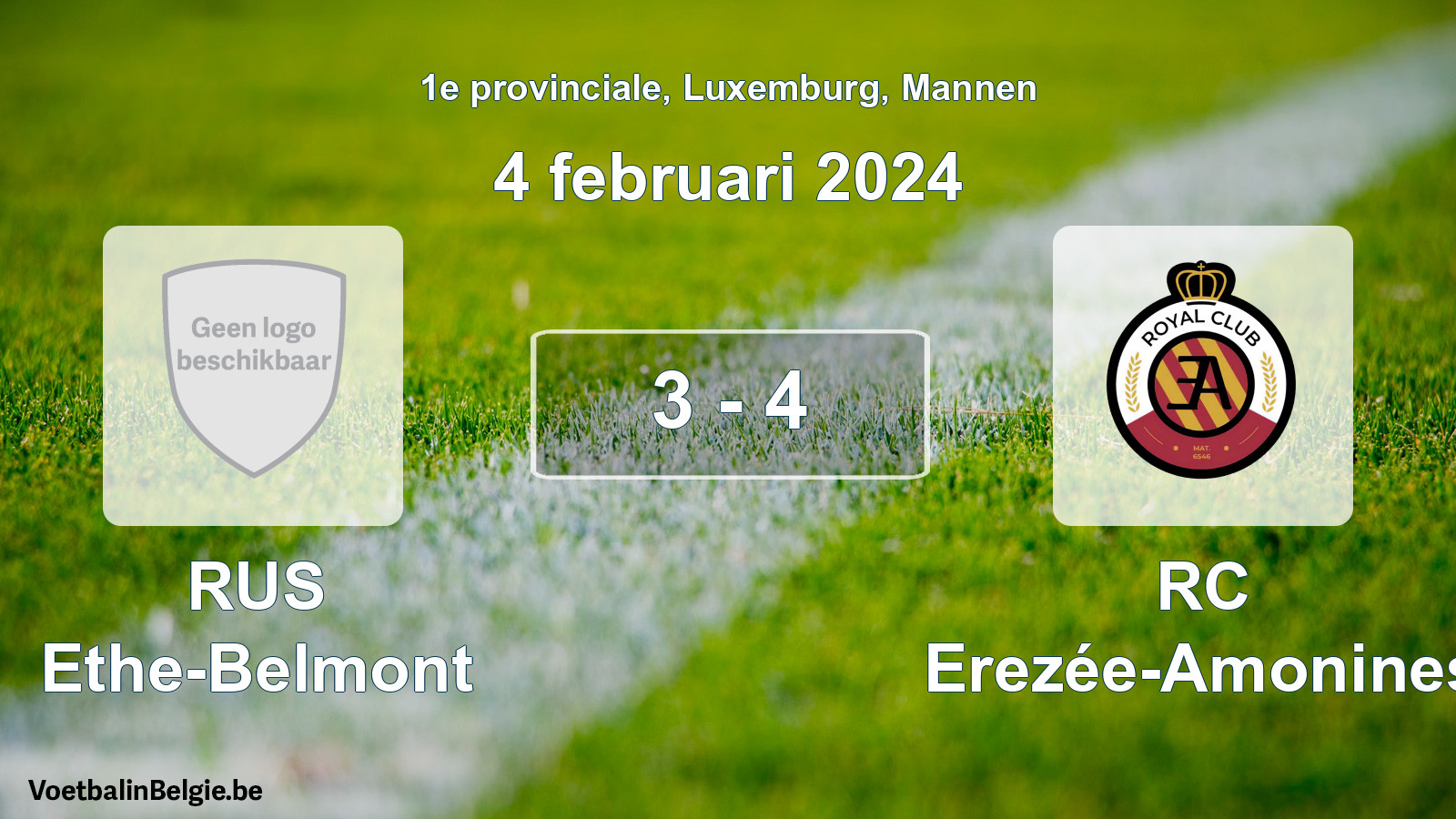 Gespeelde wedstrijd mannenvoetbal: RUS Ethe-Belmont - RC Erezée-Amonines 3 - 4 (4 februari 2024)