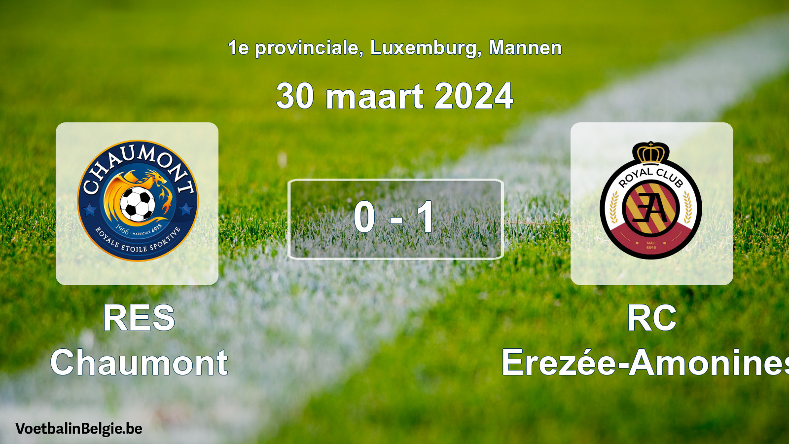 Gespeelde wedstrijd mannenvoetbal: RES Chaumont - RC Erezée-Amonines 0 - 1 (30 maart 2024)