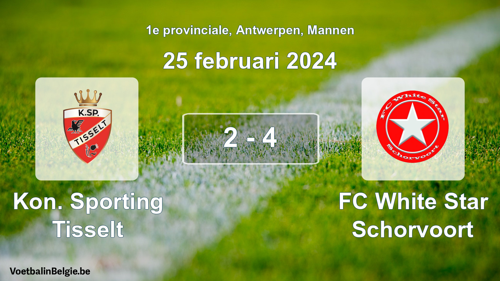 Gespeelde wedstrijd mannenvoetbal: Kon. Sporting Tisselt - FC White Star Schorvoort 2 - 4 (25 februari 2024)