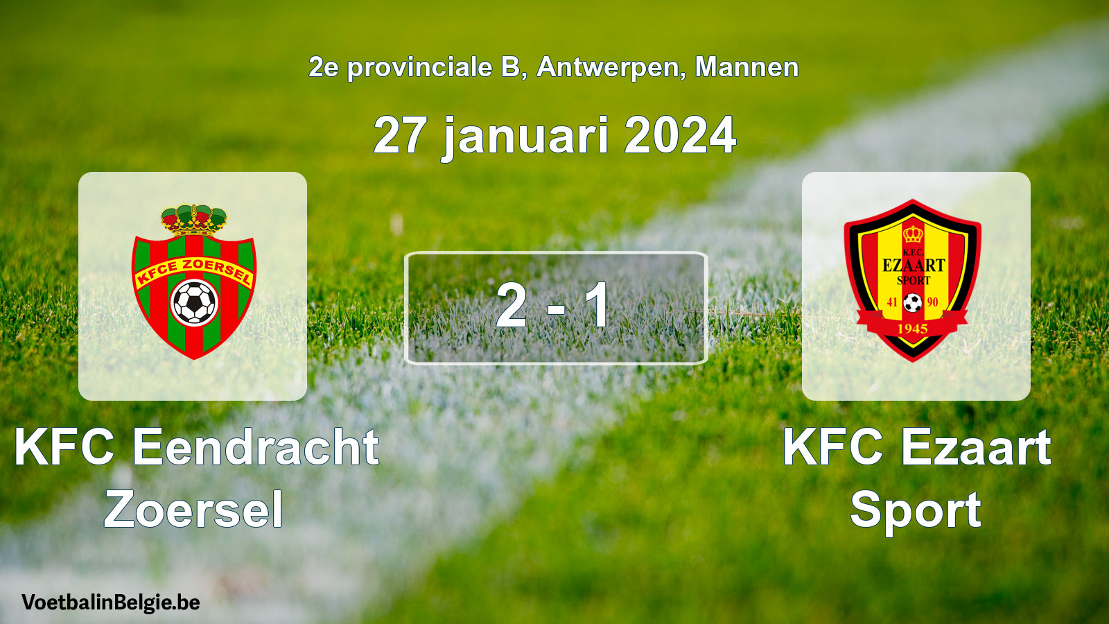 Gespeelde wedstrijd mannenvoetbal: KFC Eendracht Zoersel - KFC Ezaart Sport 2 - 1 (27 januari 2024)