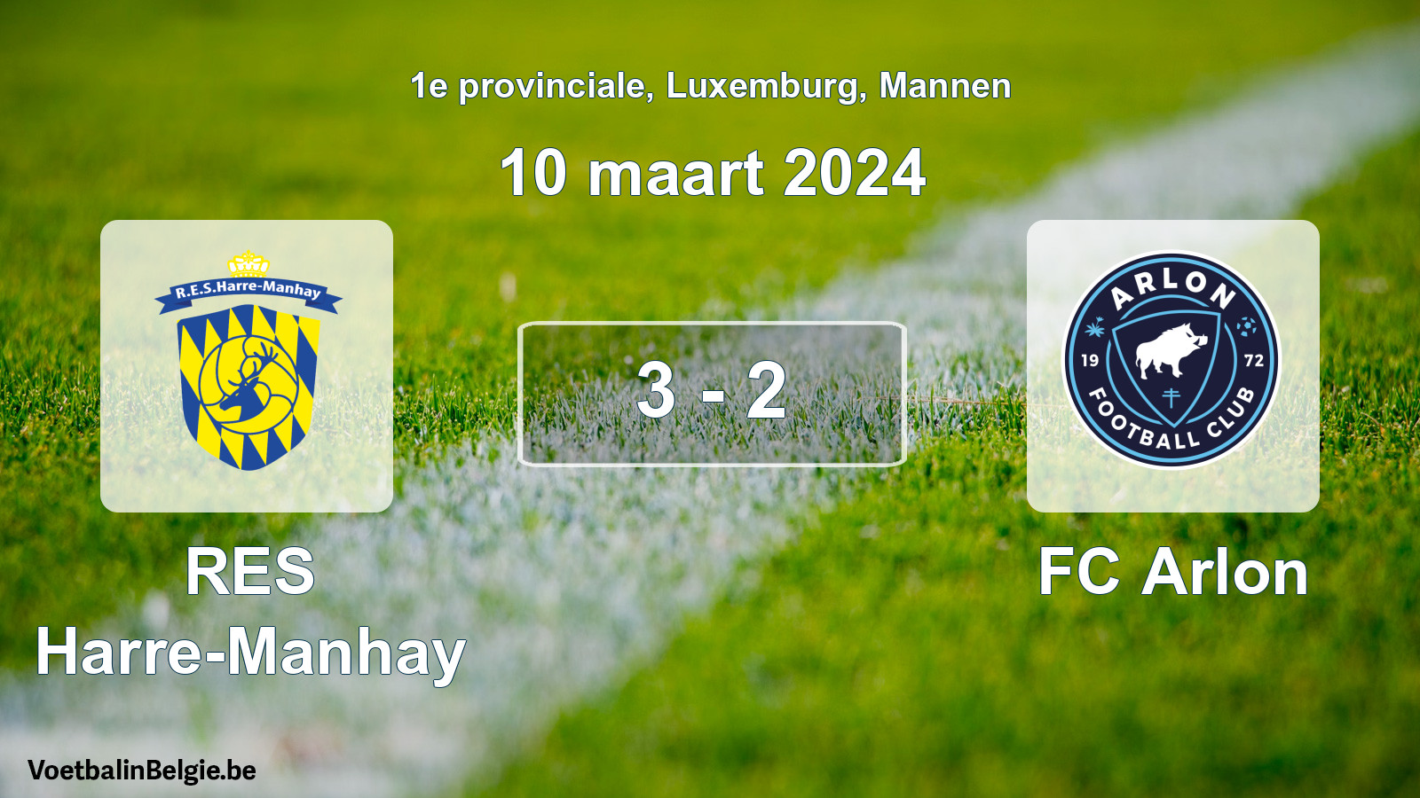 Gespeelde wedstrijd mannenvoetbal: RES Harre-Manhay - FC Arlon 3 - 2 (10 maart 2024)