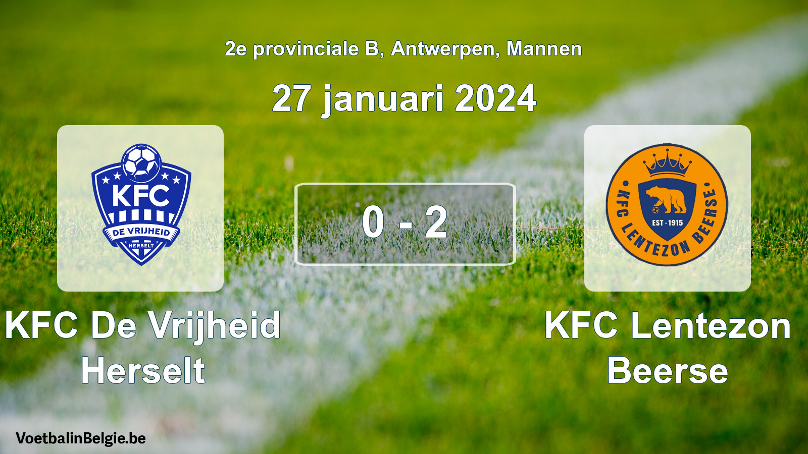 Gespeelde wedstrijd mannenvoetbal: KFC De Vrijheid Herselt - KFC Lentezon Beerse 0 - 2 (27 januari 2024)