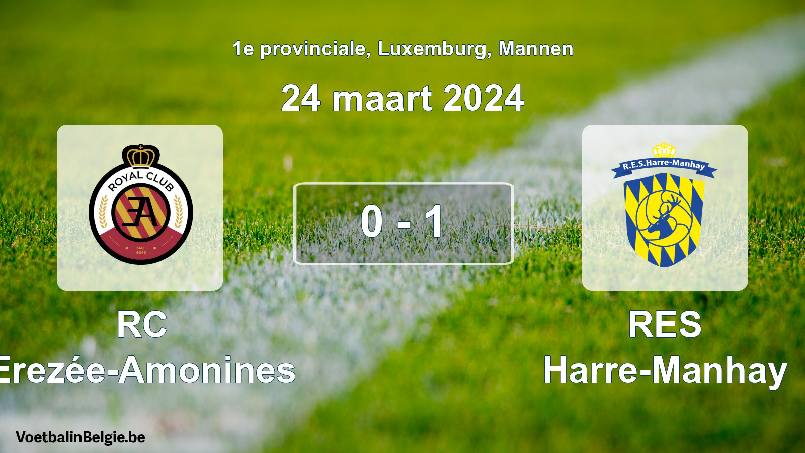 Gespeelde wedstrijd mannenvoetbal: RC Erezée-Amonines - RES Harre-Manhay 0 - 1 (24 maart 2024)