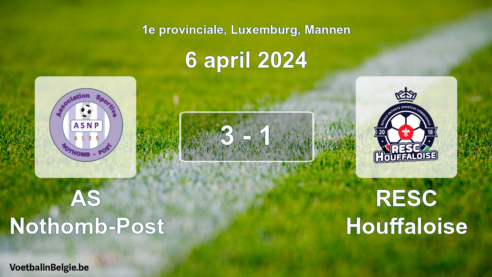 Gespeelde wedstrijd mannenvoetbal: AS Nothomb-Post - RESC Houffaloise 3 - 1 (6 april 2024)