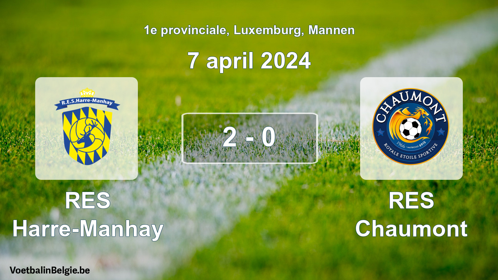 Gespeelde wedstrijd mannenvoetbal: RES Harre-Manhay - RES Chaumont 2 - 0 (7 april 2024)