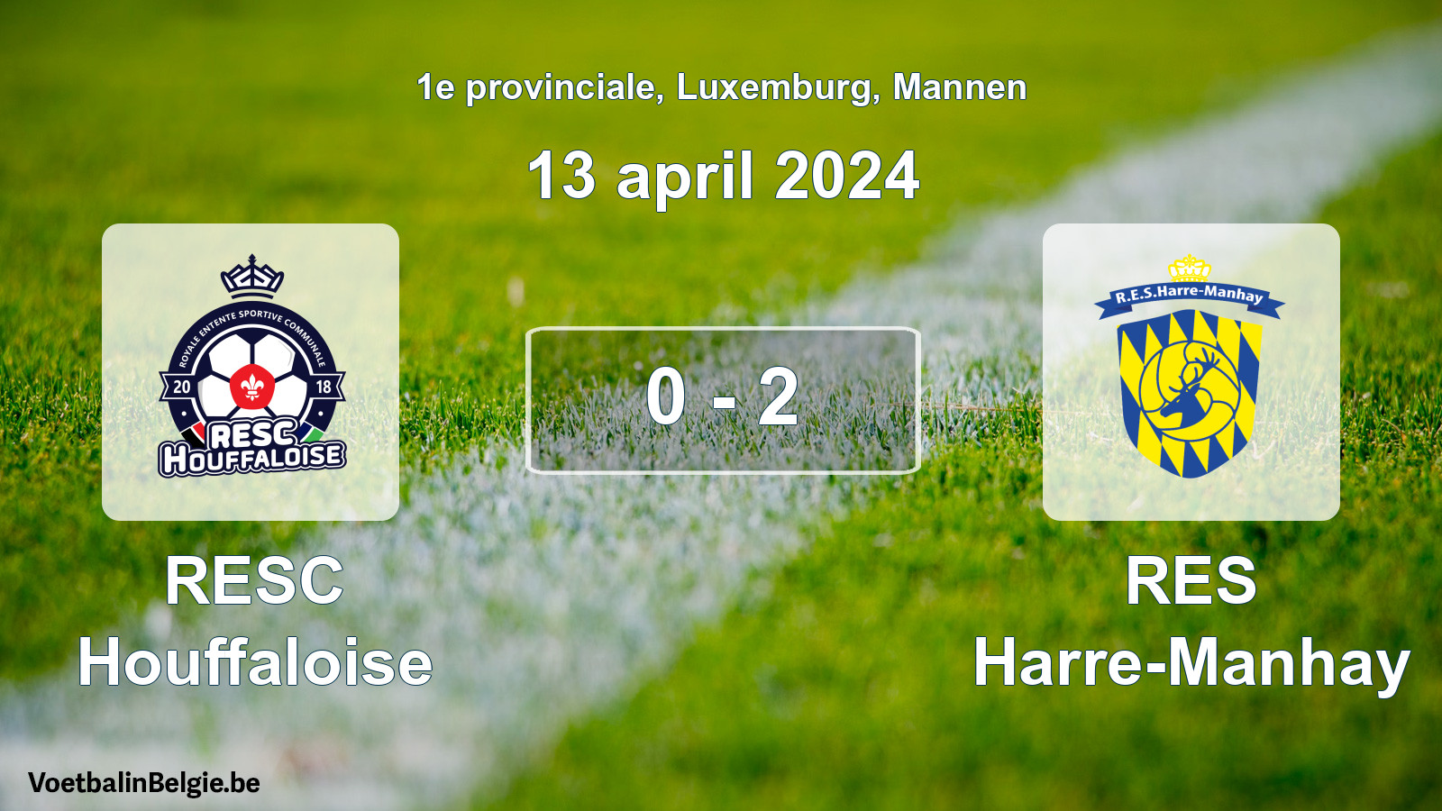 Gespeelde wedstrijd mannenvoetbal: RESC Houffaloise - RES Harre-Manhay 0 - 2 (13 april 2024)