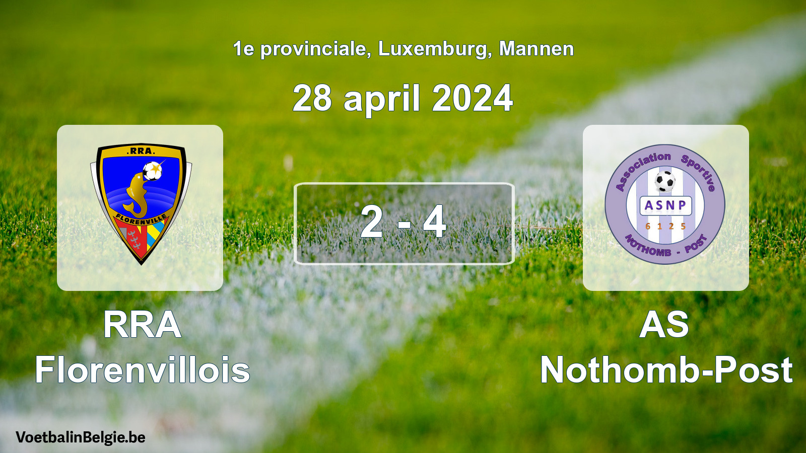 Gespeelde wedstrijd mannenvoetbal: RRA Florenvillois - AS Nothomb-Post 2 - 4 (28 april 2024)