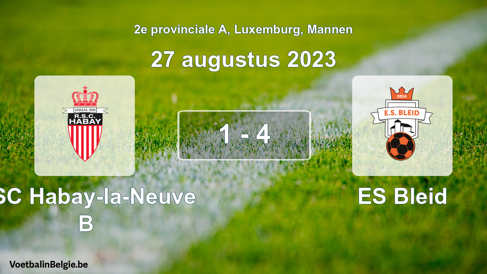 Gespeelde wedstrijd mannenvoetbal: RSC Habay-la-Neuve B - ES Bleid 1 - 4 (27 augustus 2023)