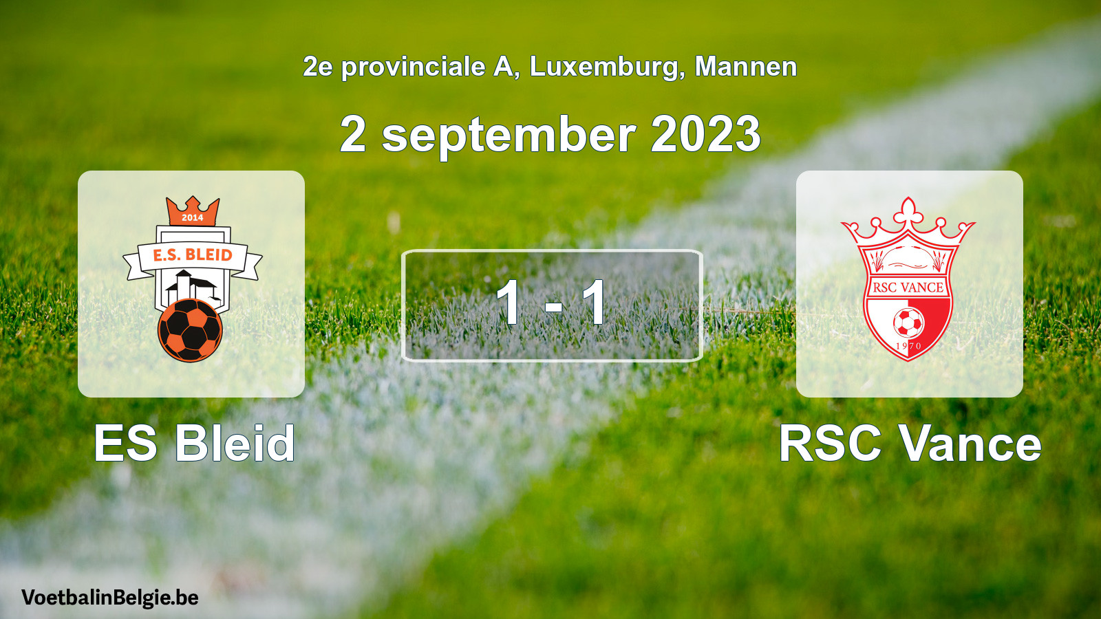 Gespeelde wedstrijd mannenvoetbal: ES Bleid - RSC Vance 1 - 1 (2 september 2023)