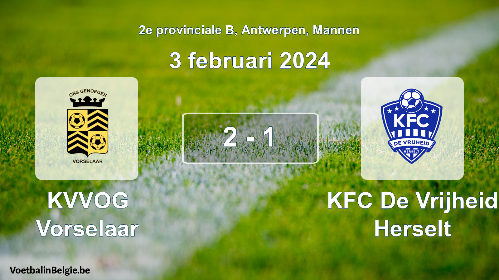 Gespeelde wedstrijd mannenvoetbal: KVVOG Vorselaar - KFC De Vrijheid Herselt 2 - 1 (3 februari 2024)