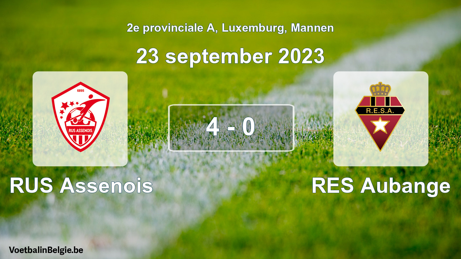 Gespeelde wedstrijd mannenvoetbal: RUS Assenois - RES Aubange 4 - 0 (23 september 2023)