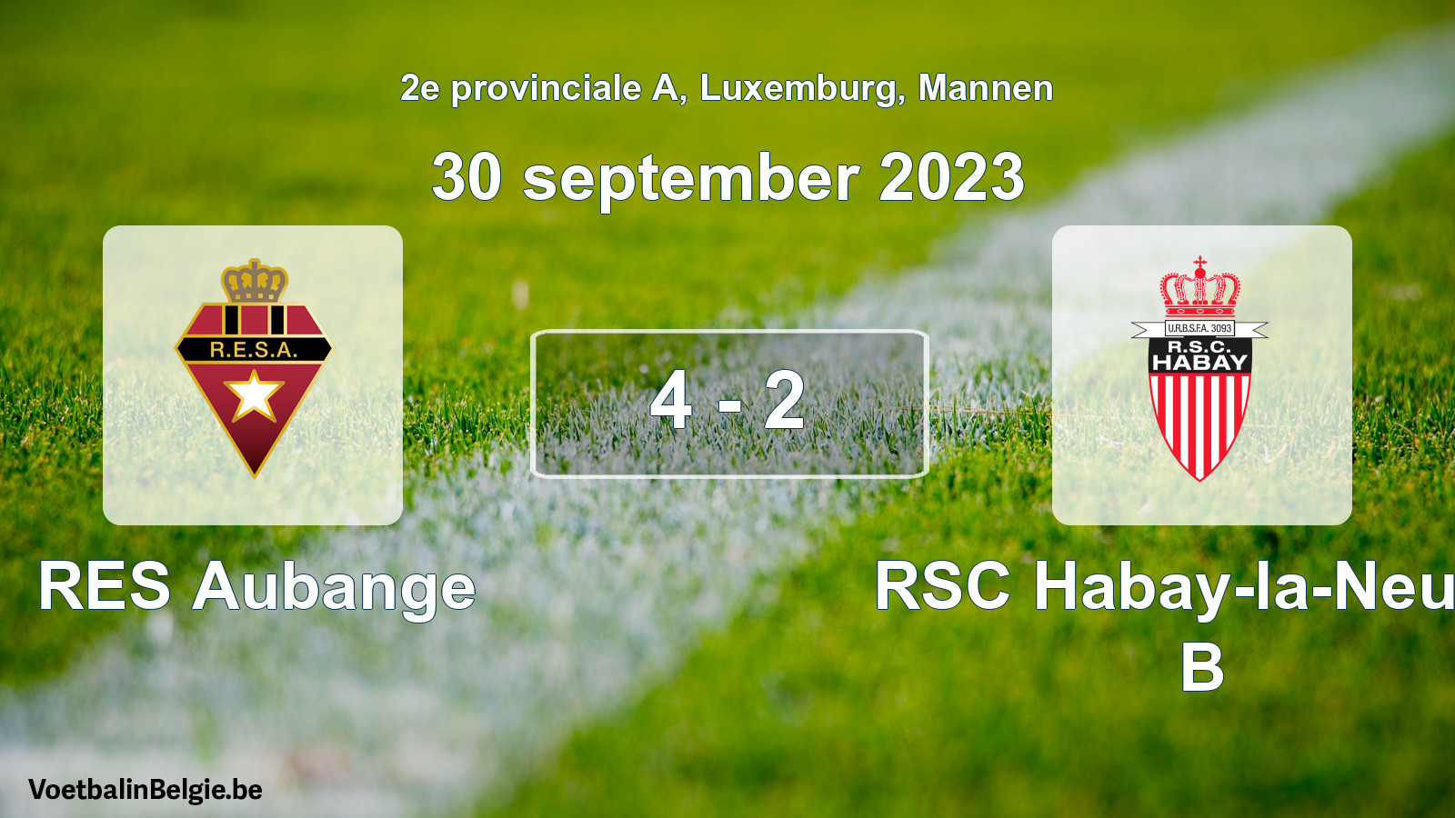 Gespeelde wedstrijd mannenvoetbal: RES Aubange - RSC Habay-la-Neuve B 4 - 2 (30 september 2023)