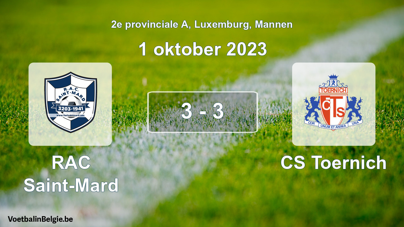 Gespeelde wedstrijd mannenvoetbal: RAC Saint-Mard - CS Toernich 3 - 3 (1 oktober 2023)