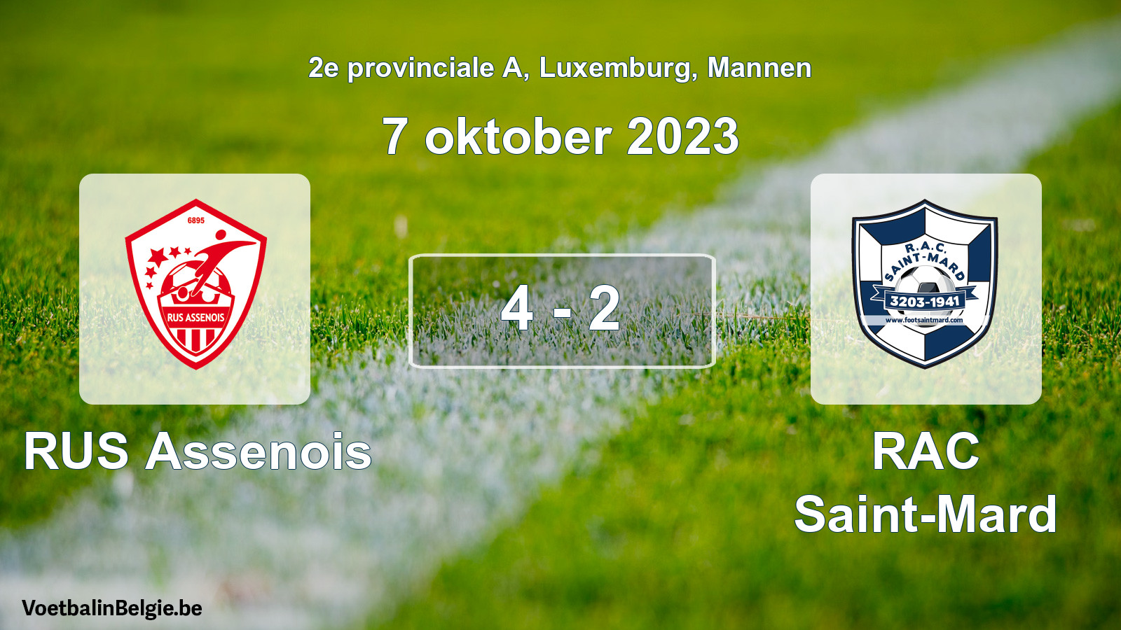 Gespeelde wedstrijd mannenvoetbal: RUS Assenois - RAC Saint-Mard 4 - 2 (7 oktober 2023)