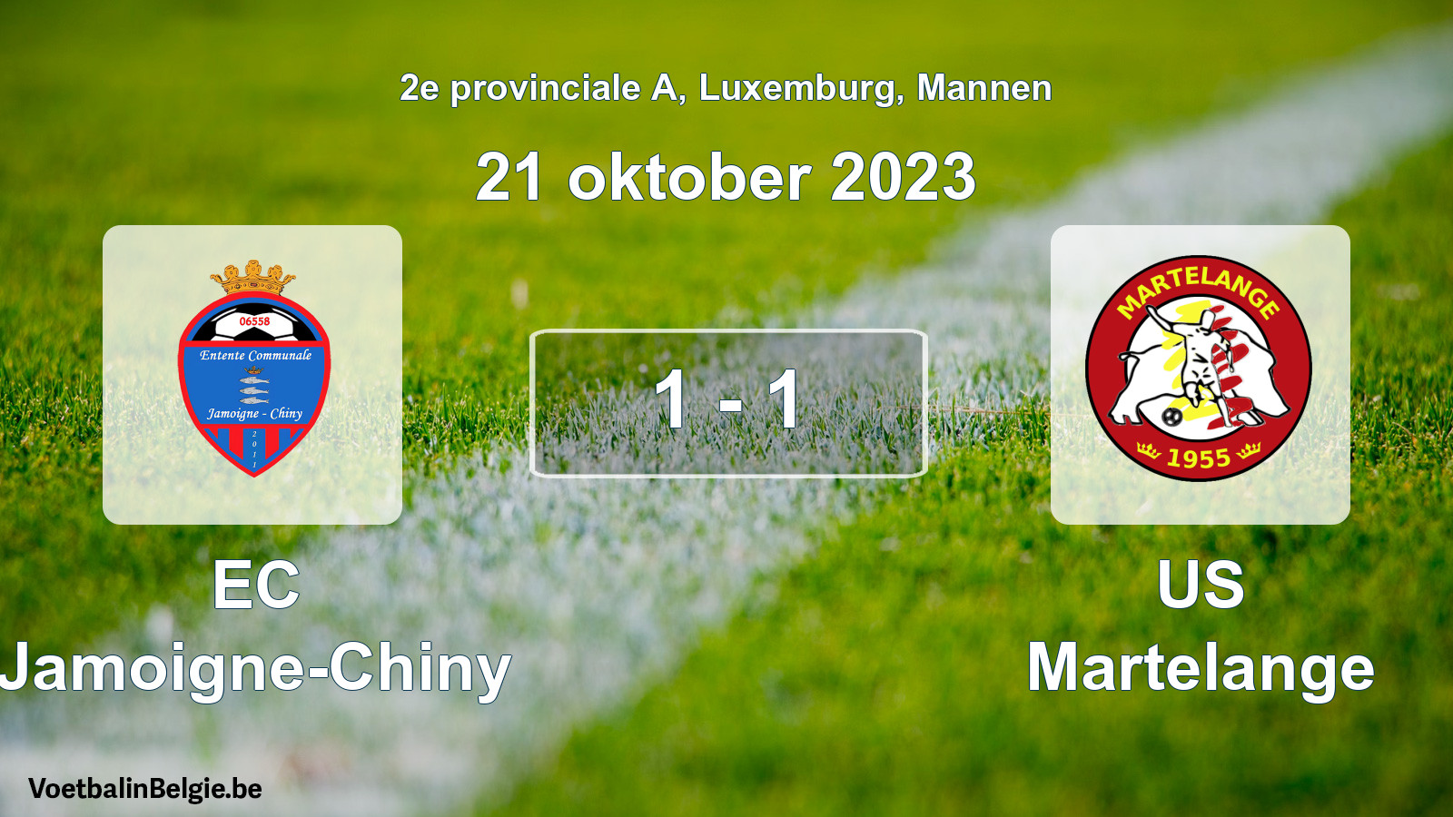 Gespeelde wedstrijd mannenvoetbal: EC Jamoigne-Chiny - US Martelange 1 - 1 (21 oktober 2023)