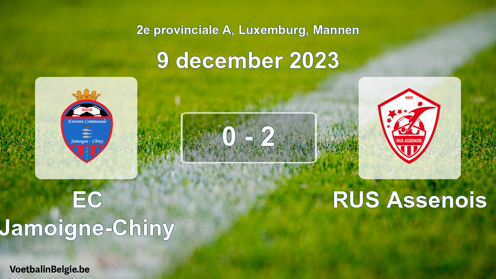 Gespeelde wedstrijd mannenvoetbal: EC Jamoigne-Chiny - RUS Assenois 0 - 2 (9 december 2023)