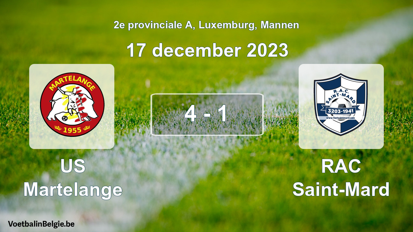 Gespeelde wedstrijd mannenvoetbal: US Martelange - RAC Saint-Mard 4 - 1 (17 december 2023)