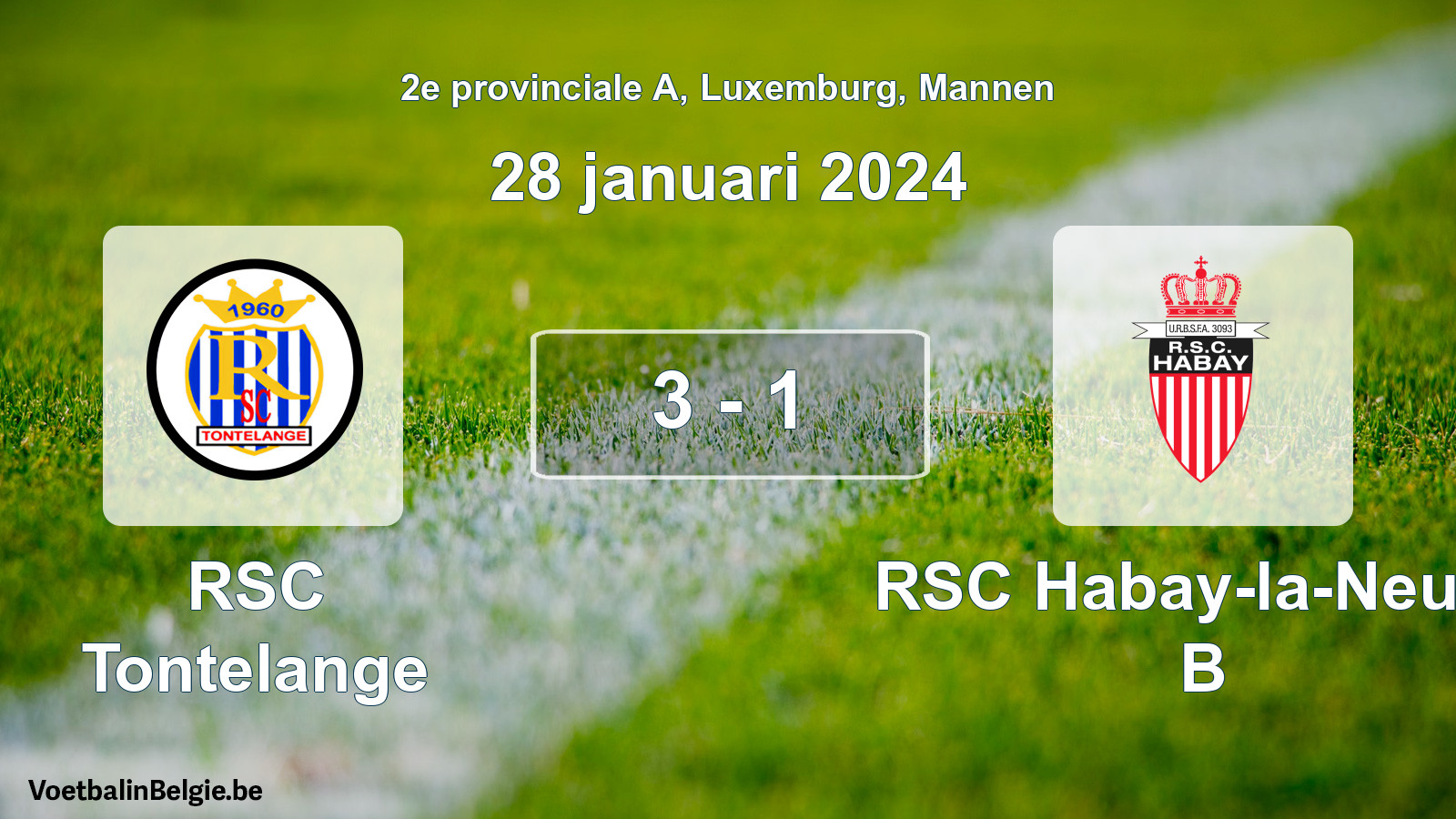 Gespeelde wedstrijd mannenvoetbal: RSC Tontelange - RSC Habay-la-Neuve B 3 - 1 (28 januari 2024)