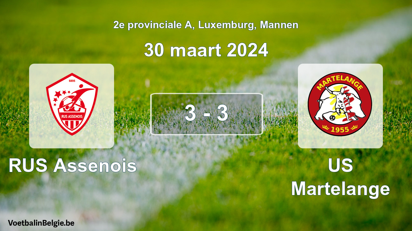 Gespeelde wedstrijd mannenvoetbal: RUS Assenois - US Martelange 3 - 3 (30 maart 2024)