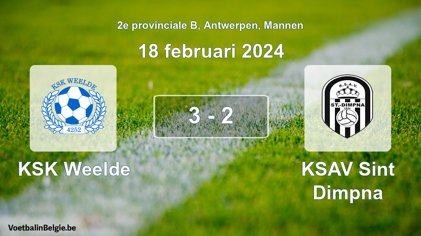 Gespeelde wedstrijd mannenvoetbal: KSK Weelde - KSAV Sint Dimpna 3 - 2 (18 februari 2024)