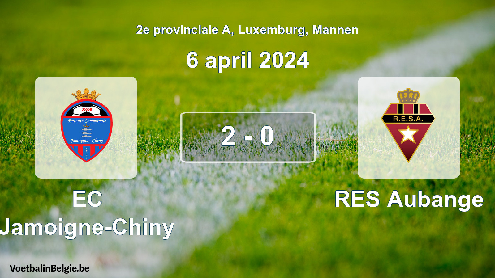 Gespeelde wedstrijd mannenvoetbal: EC Jamoigne-Chiny - RES Aubange 2 - 0 (6 april 2024)